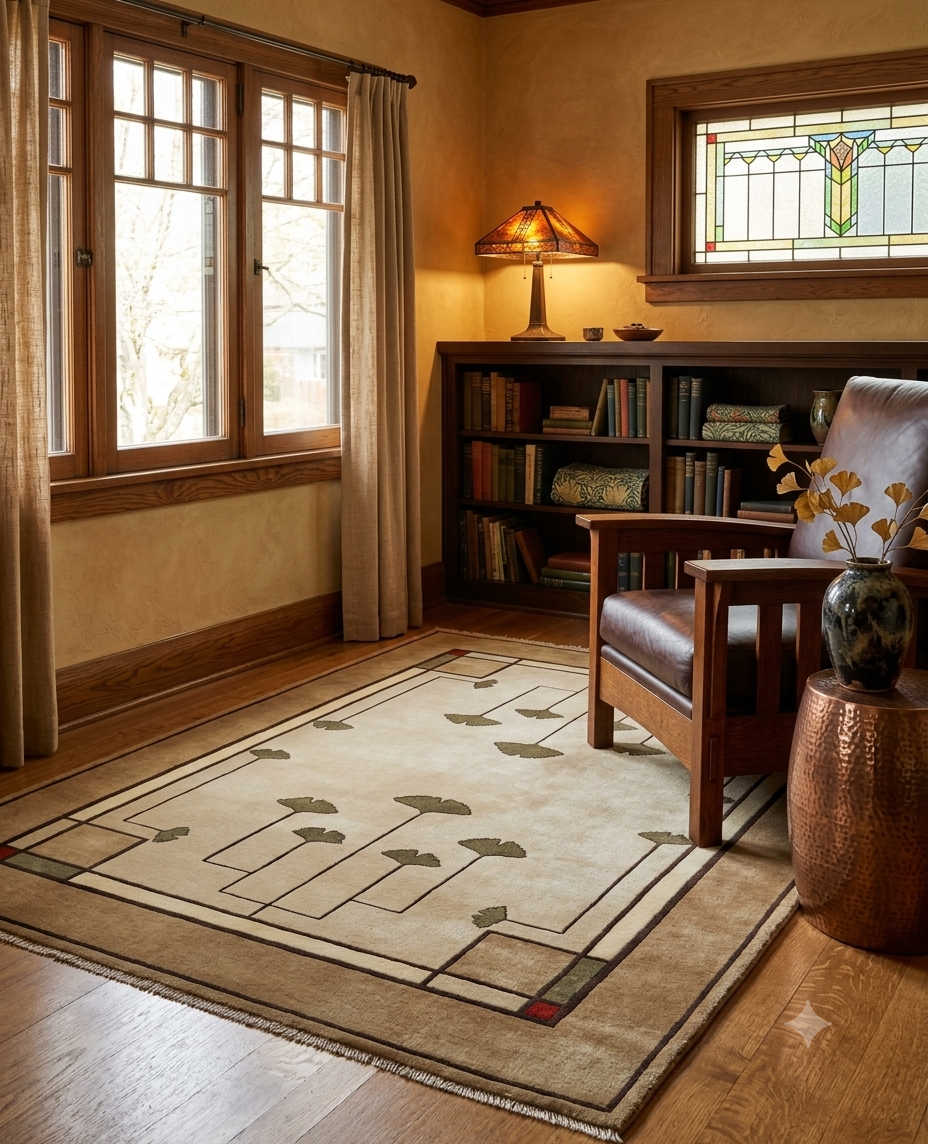 Ginkgo Oatmeal Hand-Knotted Wool Rug | Arts & Crafts Area Rug – PC