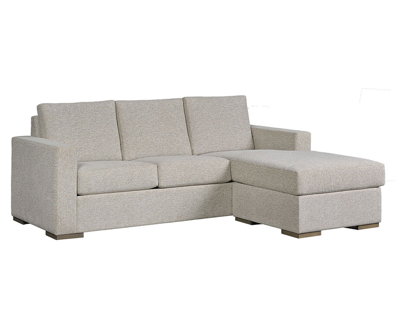 Beige sofa with chaise on a white background