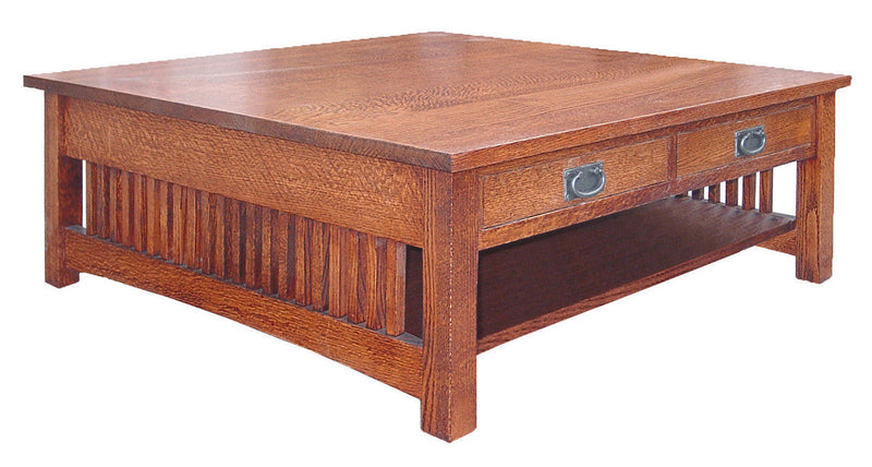 Wooden coffee table with a drawer on a white background