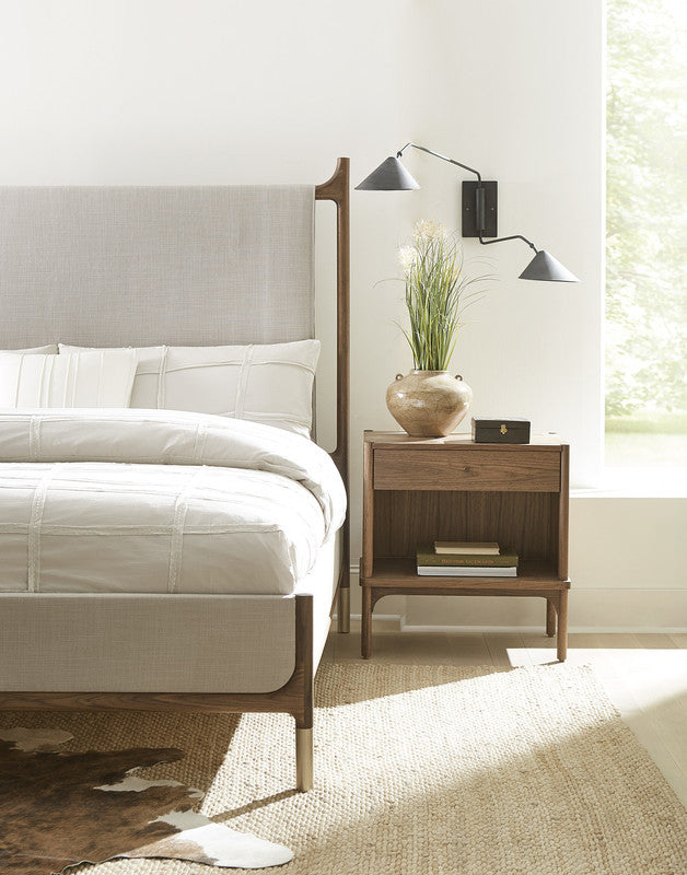 Walnut Grove Open Nightstand by Stickley next to bed