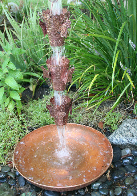 Round Hammered Copper Rain Chain Dish with Loop