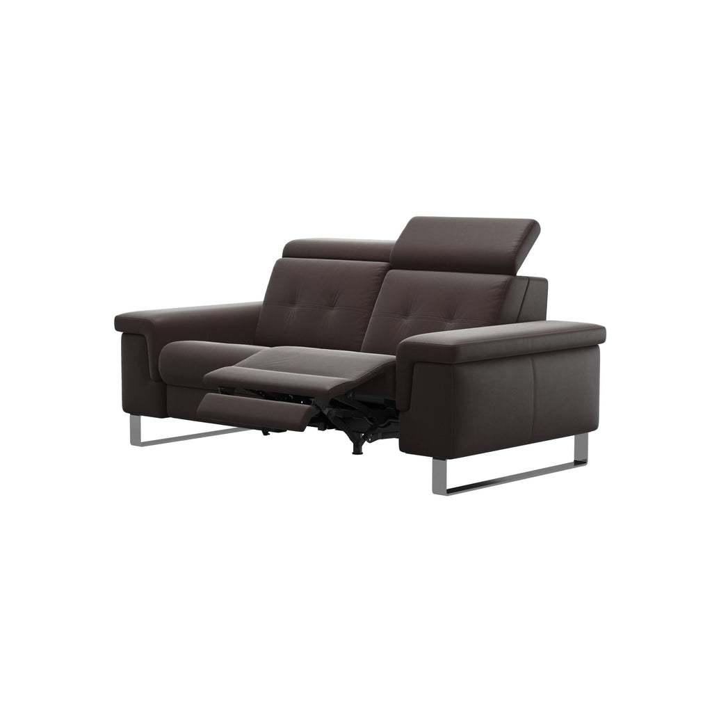 Stressless Anna A2 2-seat power sofa, steel bow base in polished metal, Paloma Chocolate leather