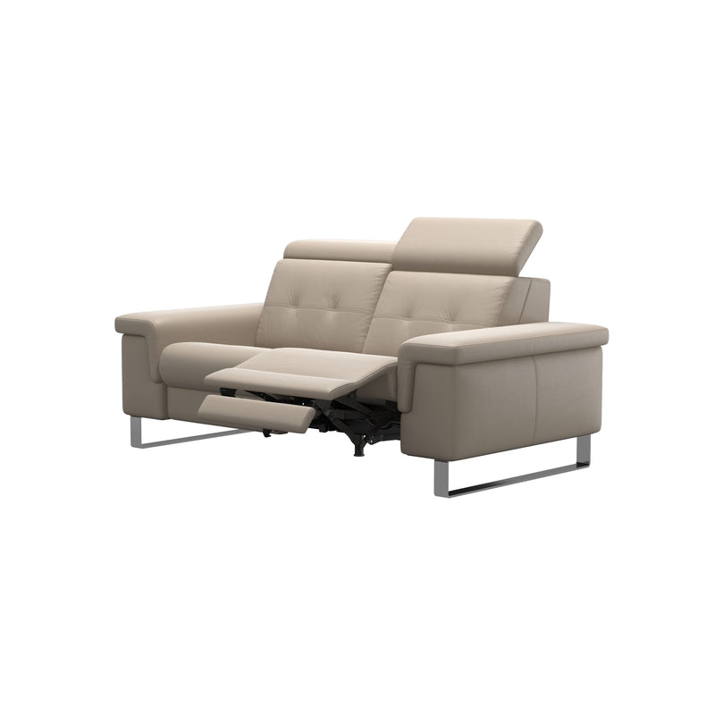 Stressless Anna A2 2-seat power sofa, steel bow base in polished metal, Paloma Mushroom leather