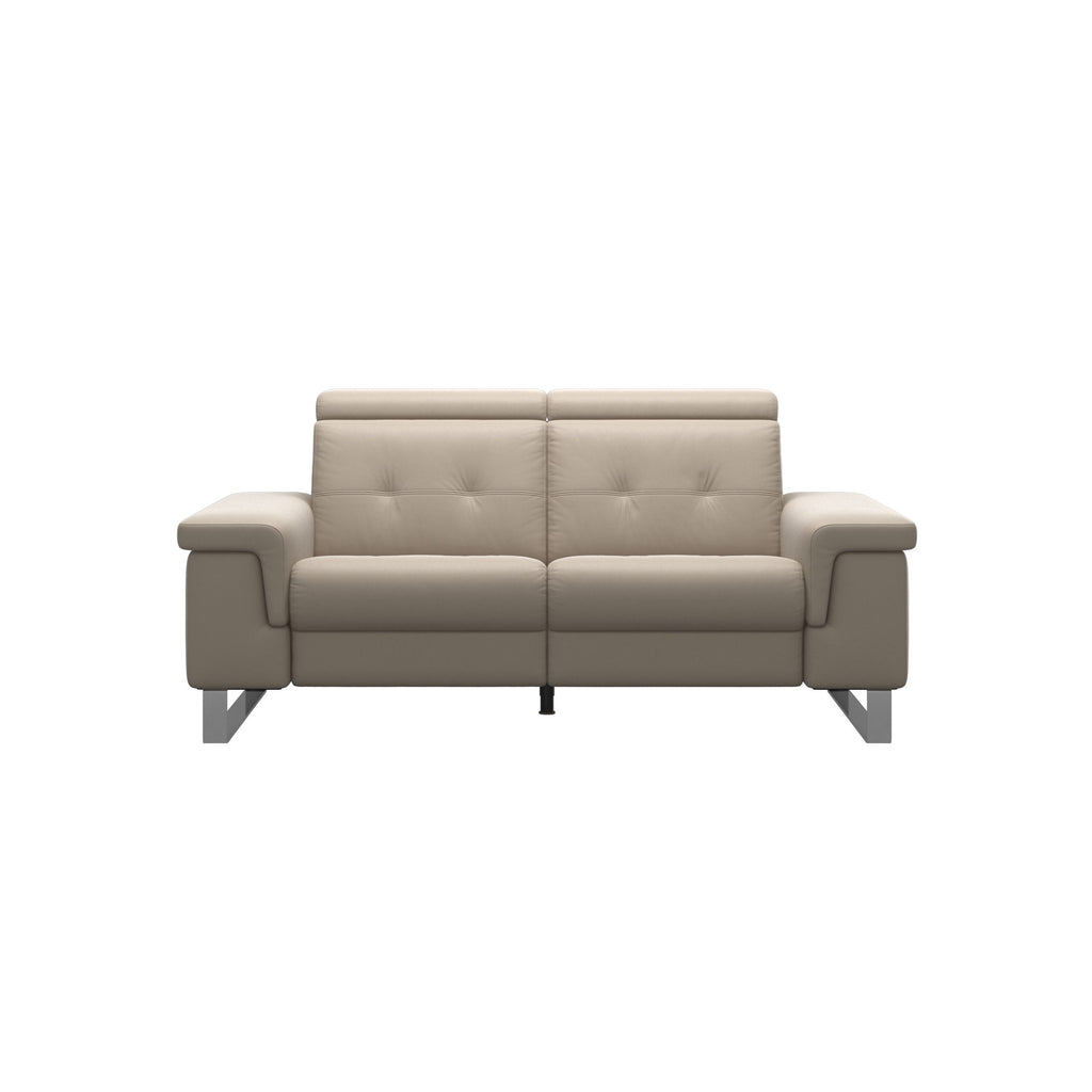 Stressless Anna A2 2-seat power sofa, steel bow base in polished metal, Paloma Mushroom leather – front view