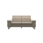Stressless Anna A2 2-seat power sofa, steel bow base in polished metal, Paloma Mushroom leather – front view