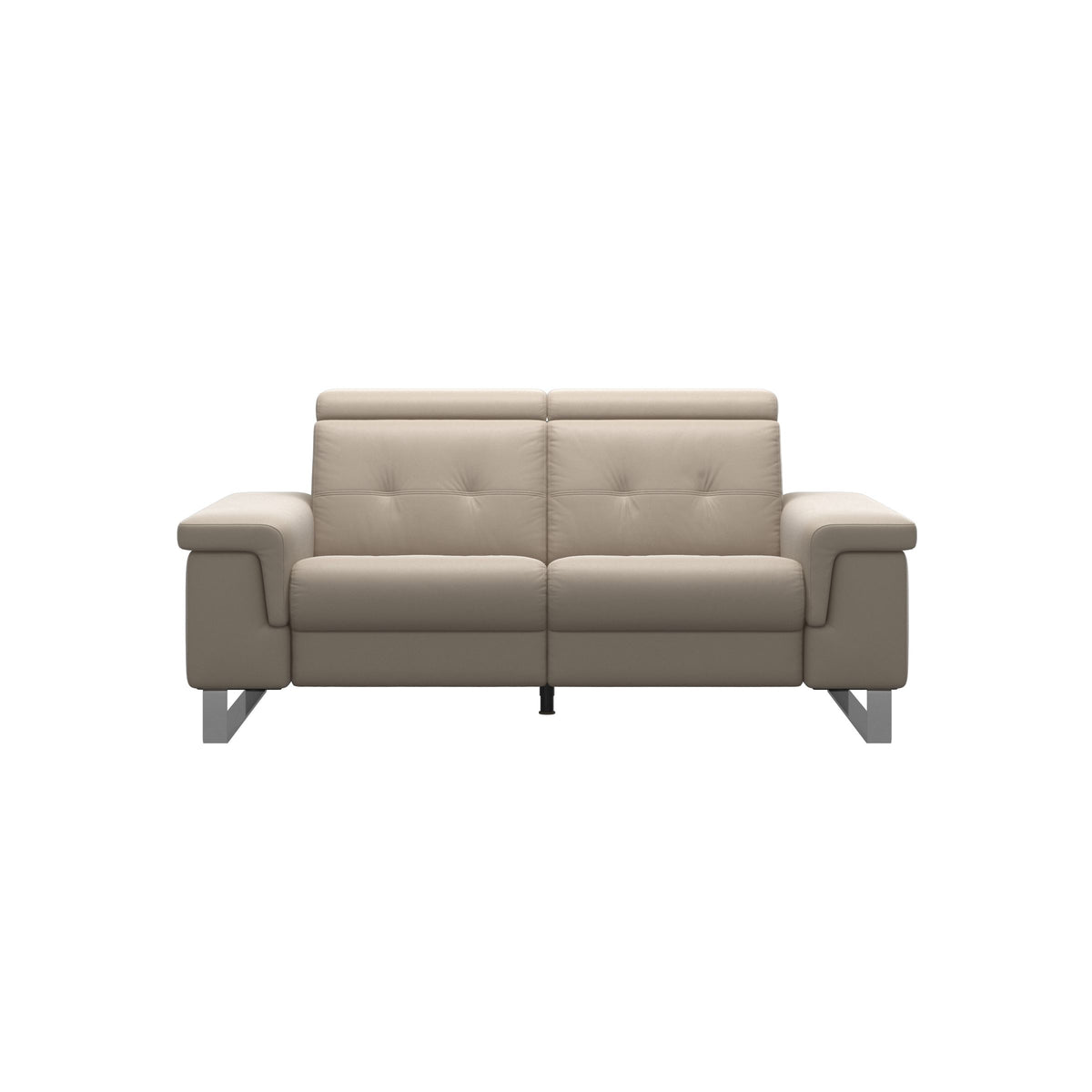 Stressless Anna A2 2-seat power sofa, steel bow base in polished metal, Paloma Mushroom leather – front view