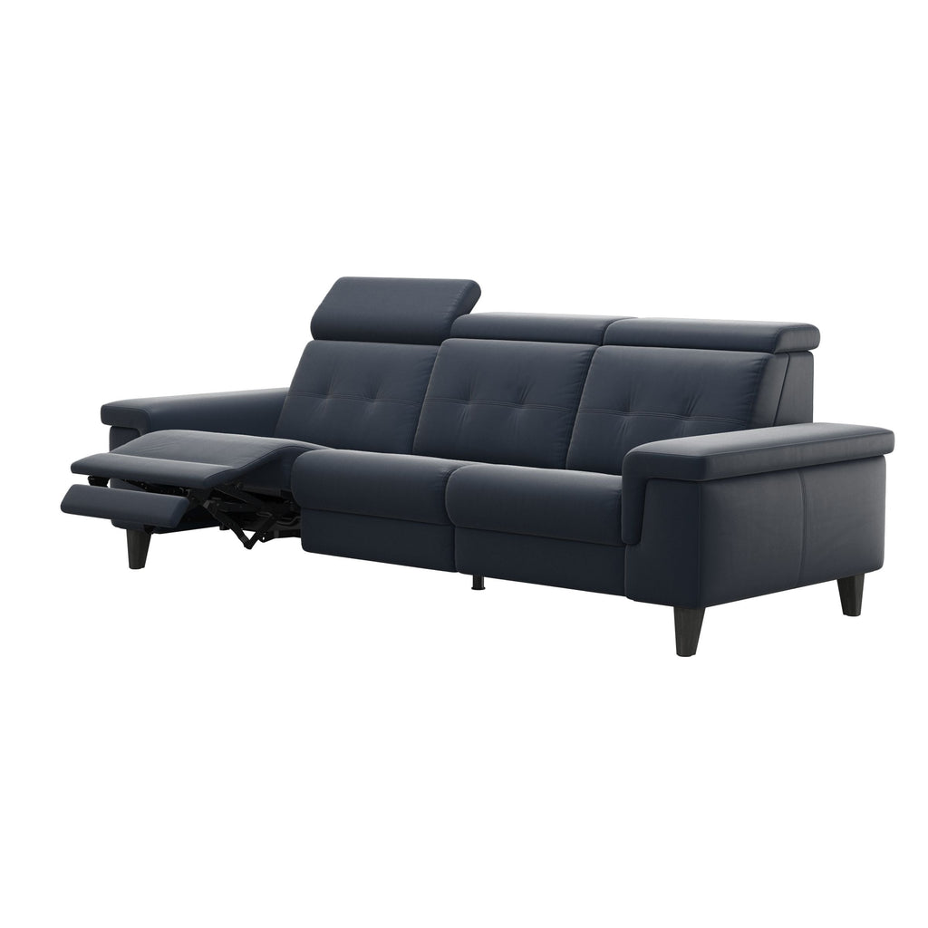 Stressless Anna A2 3-seat power sofa, Wood Cone in Grey, Paloma Oxford Blue leather