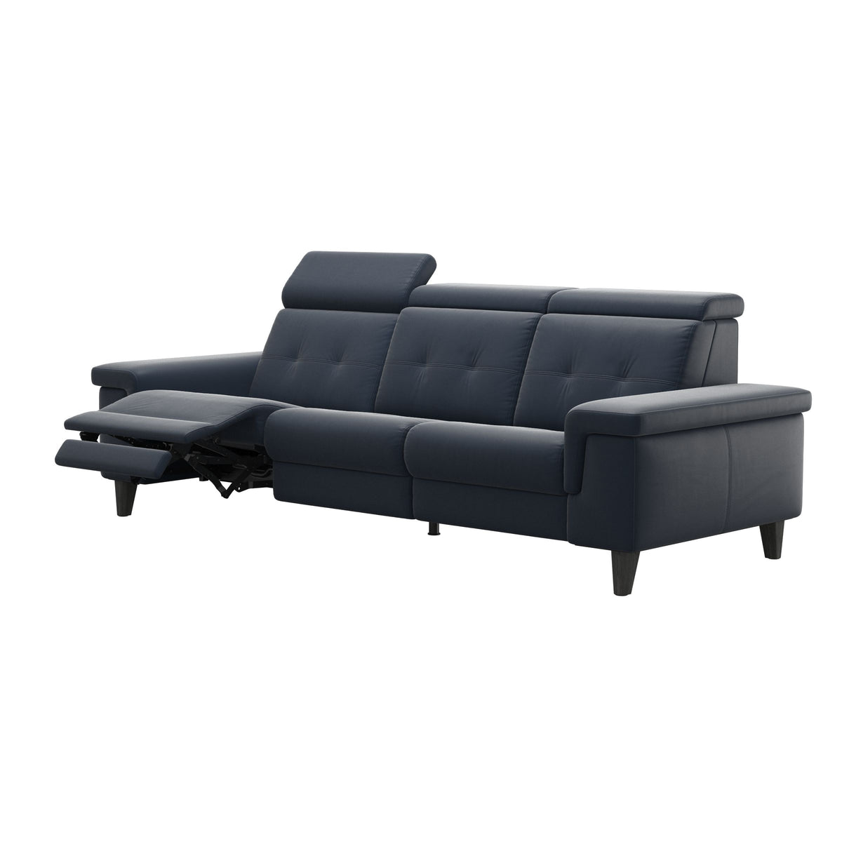 Stressless Anna A2 3-seat power sofa, Wood Cone in Grey, Paloma Oxford Blue leather