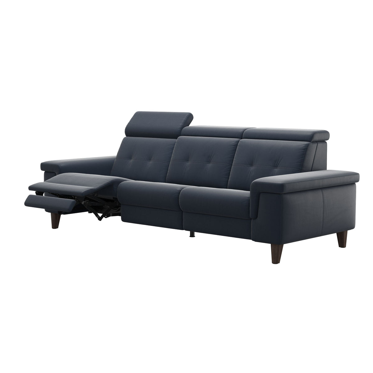 Stressless Anna A2 3-seat power sofa, Wood Cone in Wenge, Paloma Oxford Blue leather