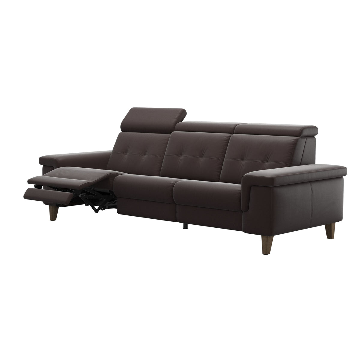 Stressless Anna A2 3-seat power sofa, Wood Cone in Smoked Oak, Paloma Chocolate leather