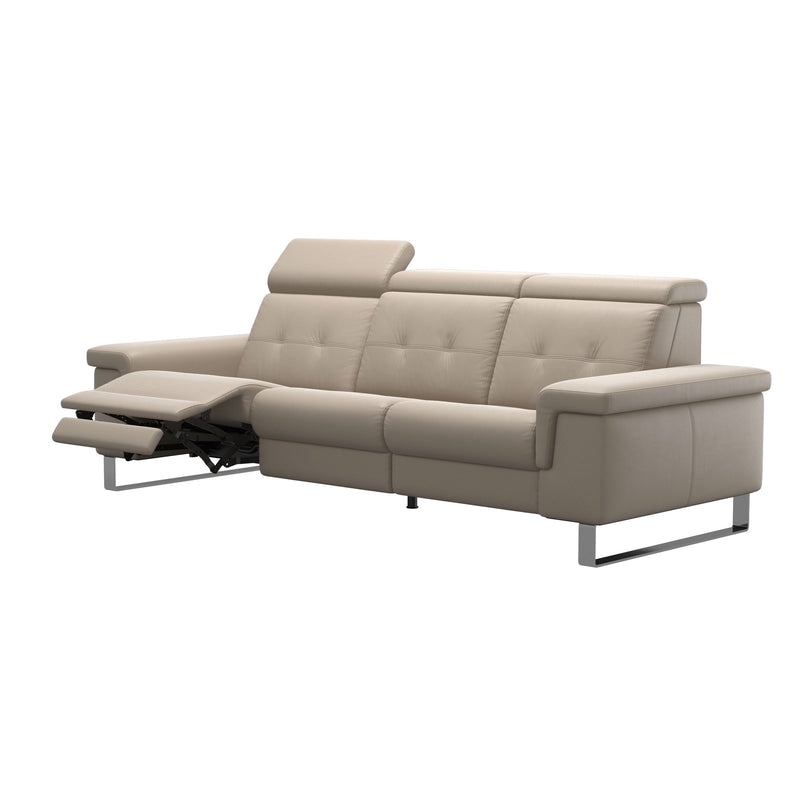 Stressless Anna A2 3-seat power sofa, steel bow base in polished metal, Paloma Mushroom leather