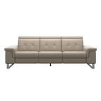 Stressless Anna A2 3-seat power sofa, steel bow base in polished metal, Paloma Mushroom leather – front view