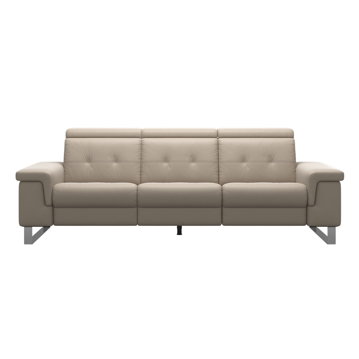 Stressless Anna A2 3-seat power sofa, steel bow base in polished metal, Paloma Mushroom leather – front view