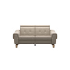 Stressless Anna A3 2-seat power sofa, Wood Bow in Oak with matching Oak arm panels, Paloma Mushroom leather – front view