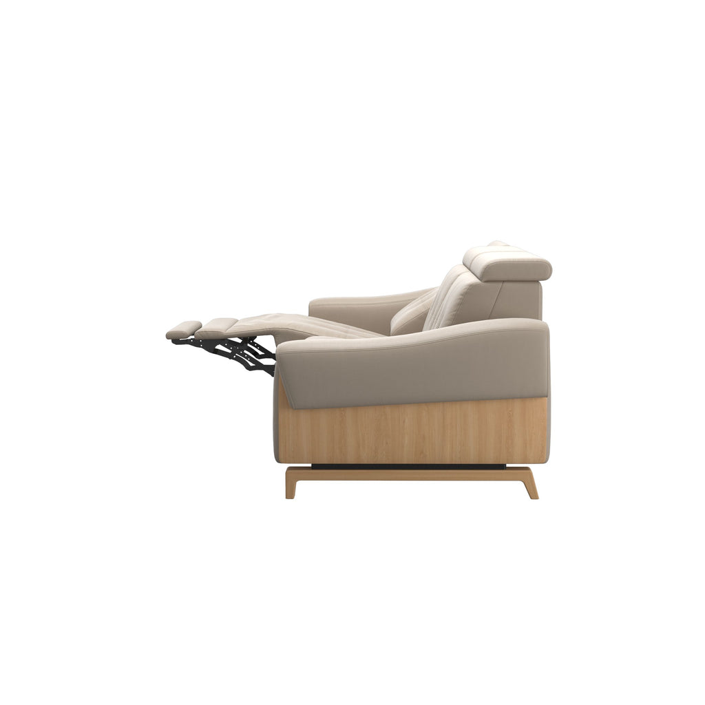 Stressless Anna A3 3-seat power sofa, Wood Bow in Oak with matching Oak arm panels, Paloma Mushroom leather – alternate view