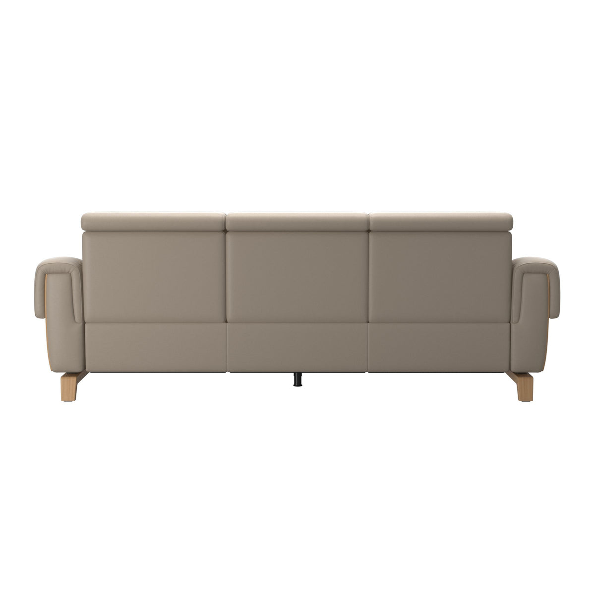 Stressless Anna A3 3-seat power sofa, Wood Bow in Oak with matching Oak arm panels, Paloma Mushroom leather – alternate view