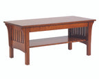 Wooden table with a shelf on a white background