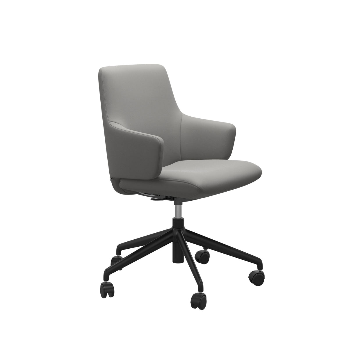 Stressless Laurel Low Back Home Office Chair - With Arms - Paloma Silver Grey - Matte Black base