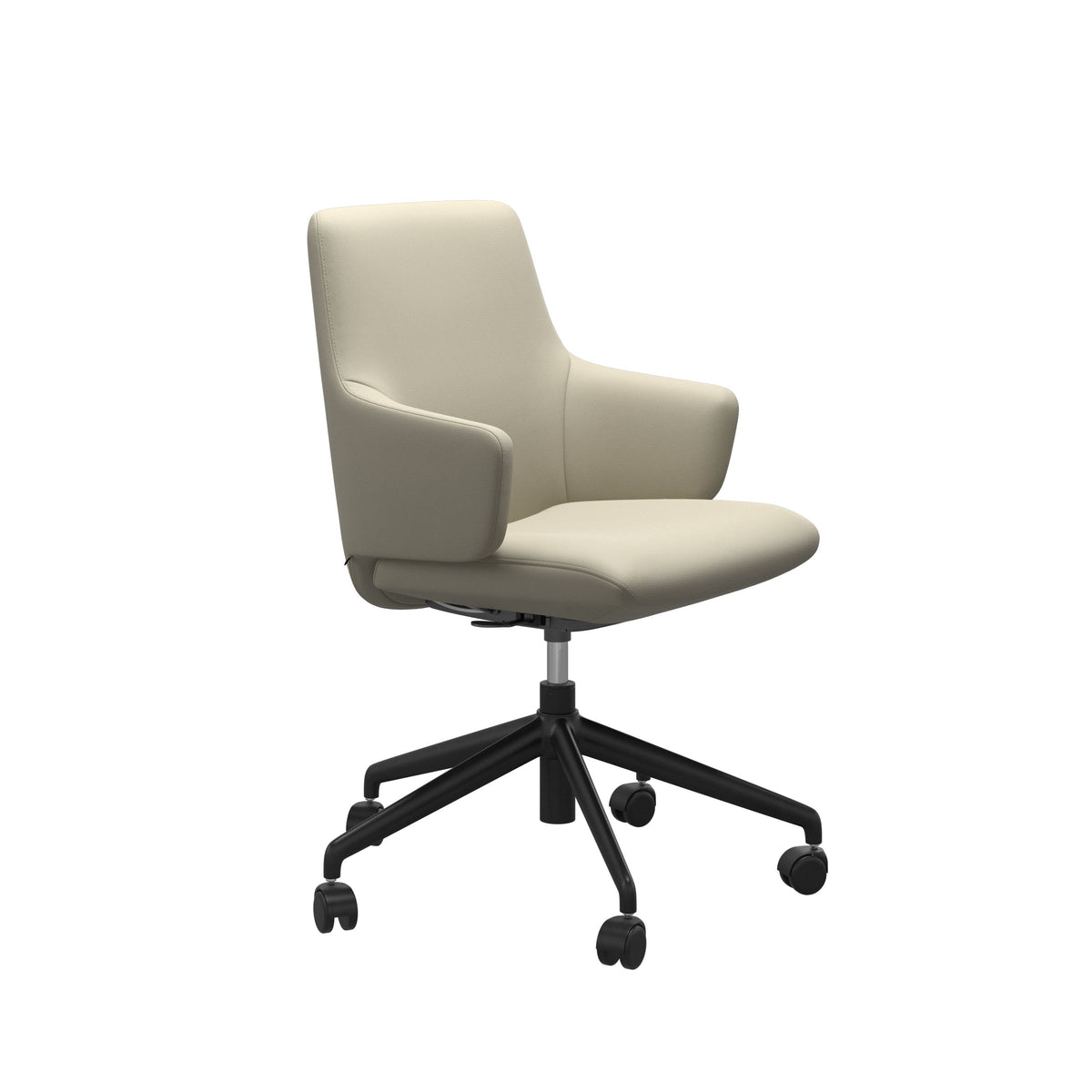 Stressless Laurel Low Back Home Office Chair - With Arms - Paloma Light Grey - Matte Black base