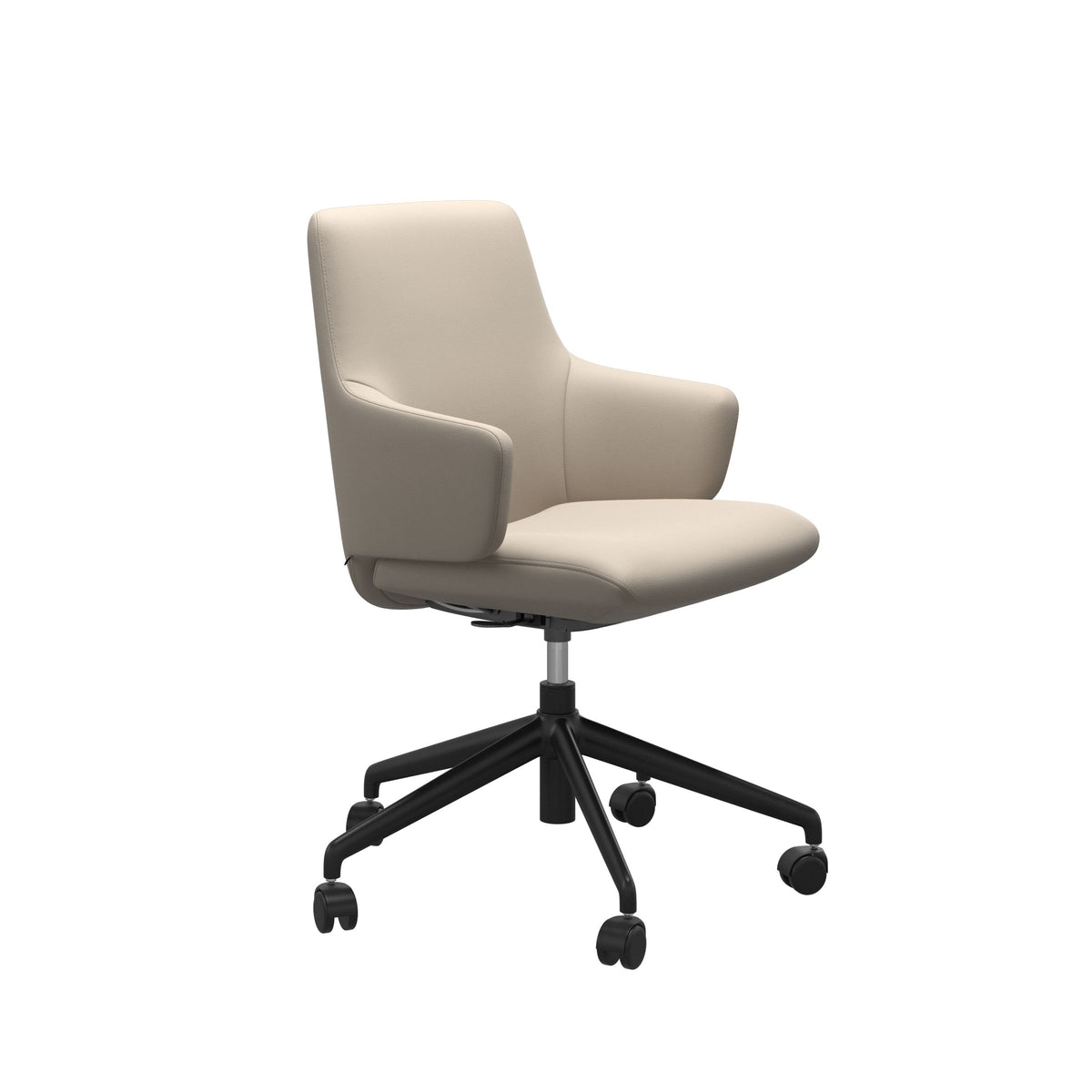 Stressless Laurel Low Back Home Office Chair - With Arms - Paloma Fog - Matte Black base