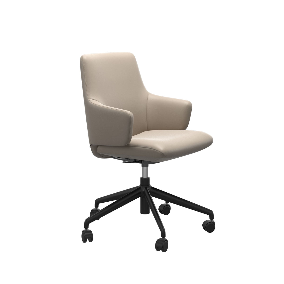 Stressless Laurel Low Back Home Office Chair - With Arms - Paloma Mushroom - Matte Black base