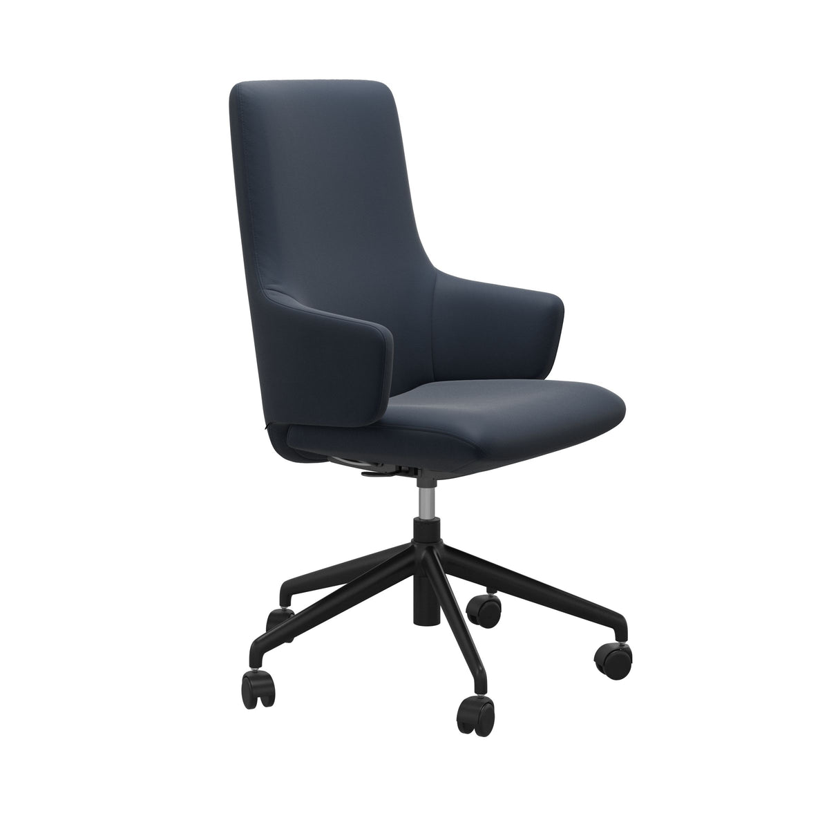 Stressless Laurel High Back Home Office Chair - With Arms - Paloma Oxford Blue - Matte Black base