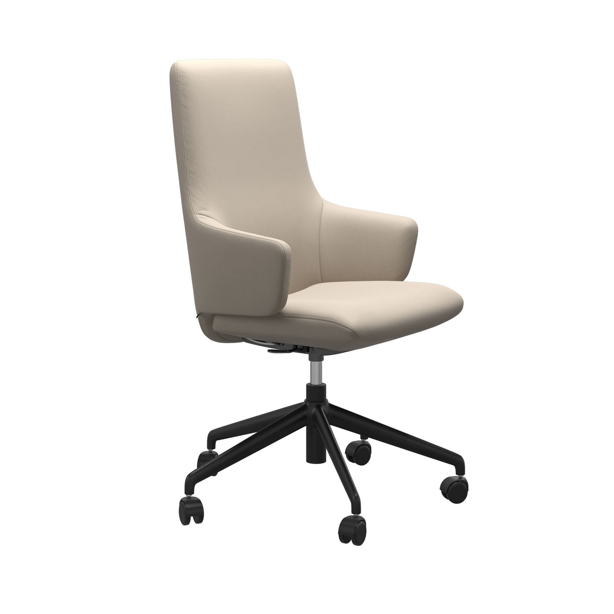 Stressless Laurel High Back Home Office Chair - With Arms - Paloma Fog - Matte Black base