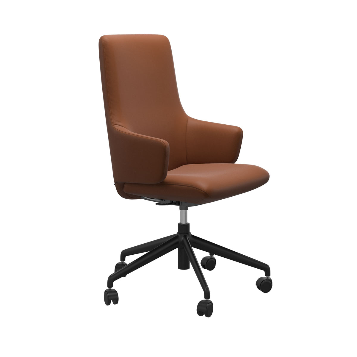 Stressless Laurel High Back Home Office Chair - With Arms - Paloma New Cognac - Matte Black base