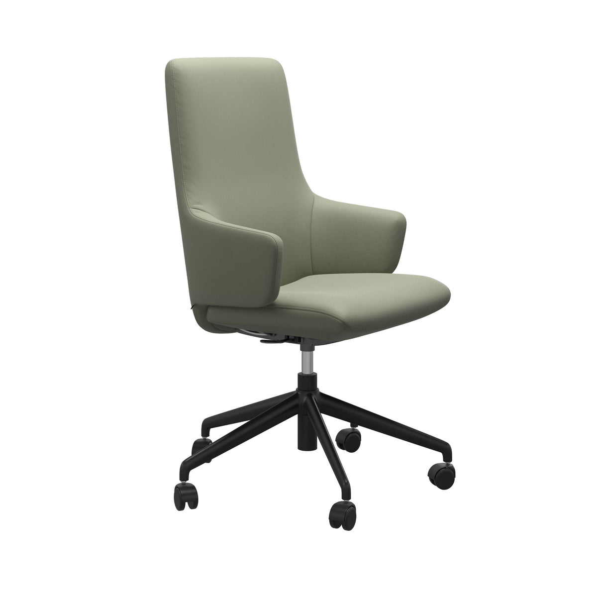 Stressless Laurel High Back Home Office Chair - With Arms - Paloma Shadow Green - Matte Black base