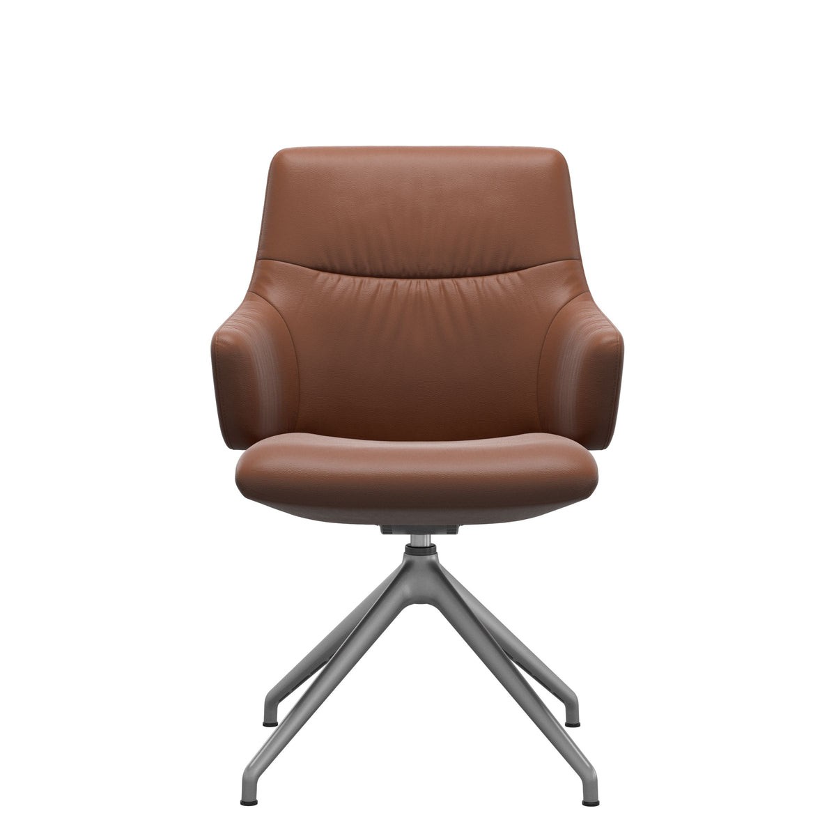 Stressless Mint Low Back Dining Chair – D350 - With Arms - Paloma New Cognac - Satin Silver base