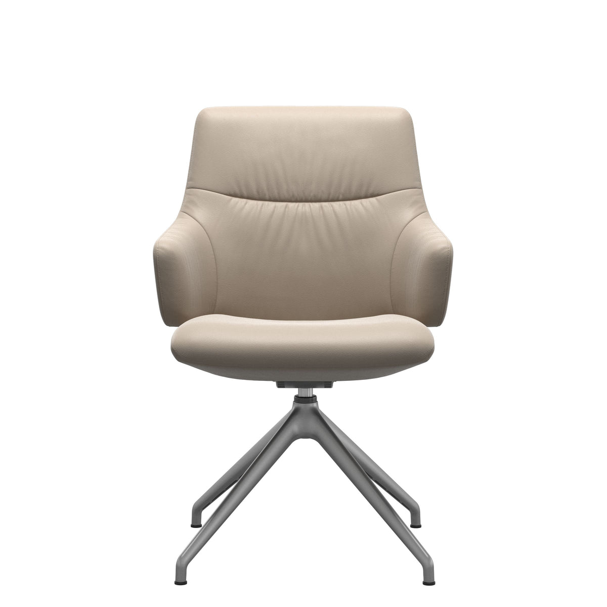 Stressless Mint Low Back Dining Chair – D350 - With Arms - Paloma Mushroom - Satin Silver base
