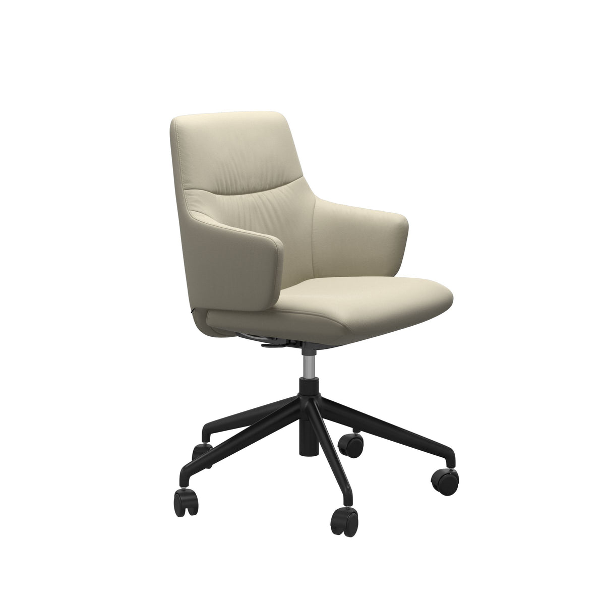 Stressless Mint Low Back Home Office Chair - With Arms - Paloma Light Grey - Matte Black base