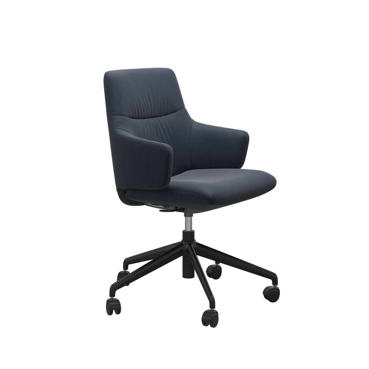 Stressless Mint Low Back Home Office Chair - With Arms - Paloma Oxford Blue - Matte Black base