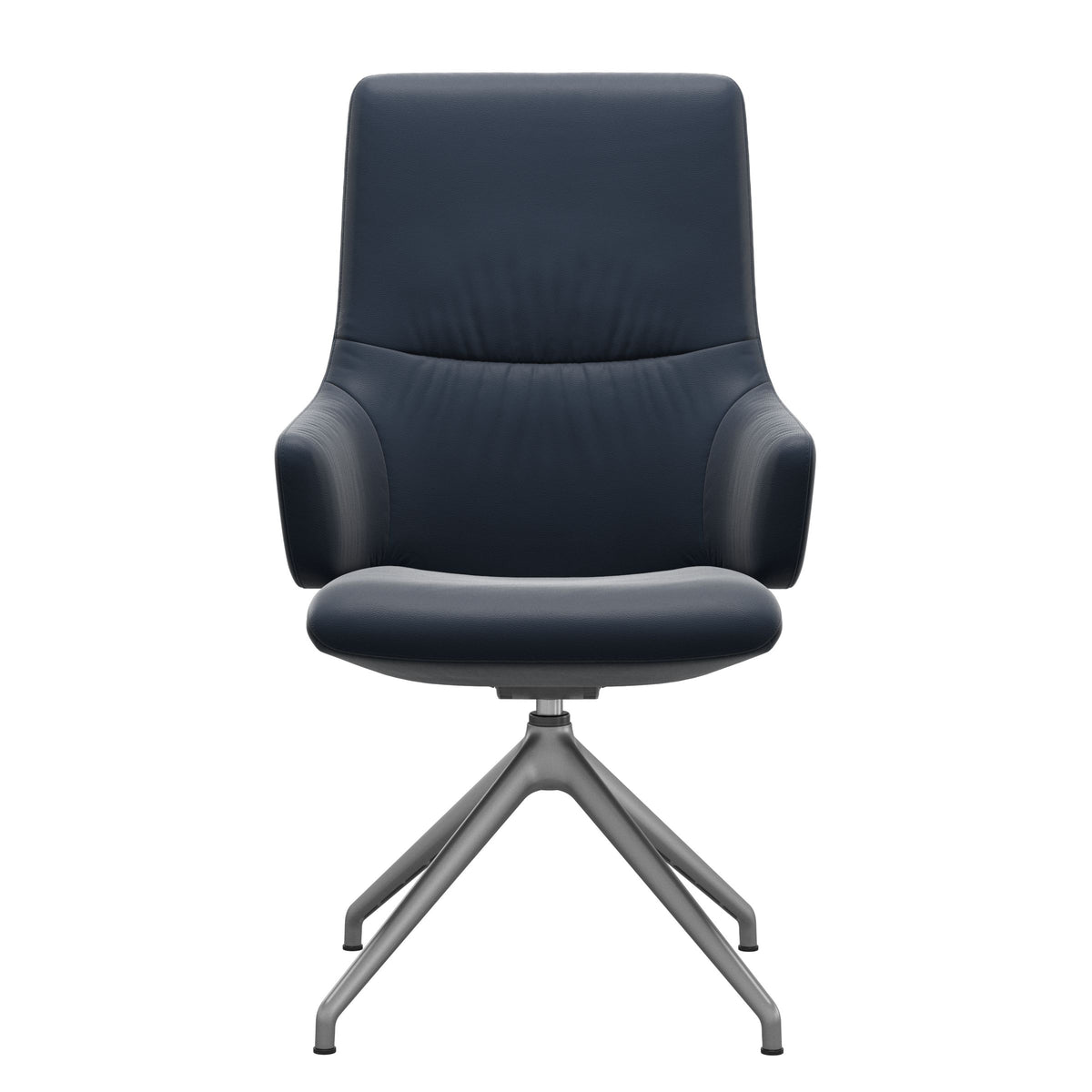 Stressless Mint High Back Dining Chair – D350 - With Arms - Paloma Oxford Blue - Satin Silver base