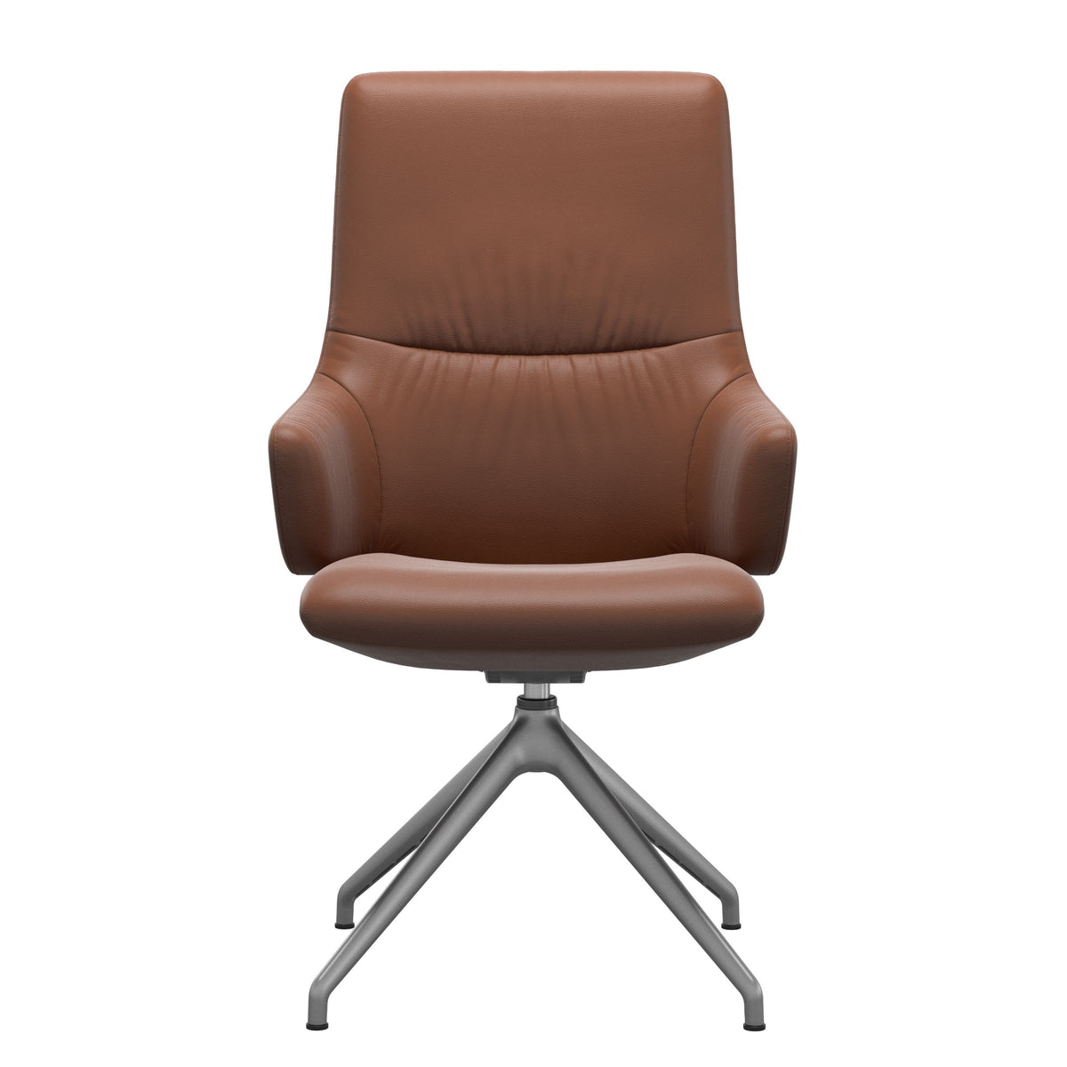 Stressless Mint High Back Dining Chair – D350 - With Arms - Paloma New Cognac - Satin Silver base