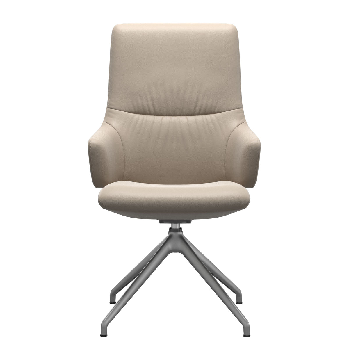 Stressless Mint High Back Dining Chair – D350 - With Arms - Paloma Mushroom - Satin Silver base