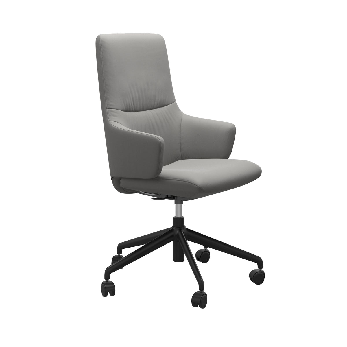Stressless Mint High Back Home Office Chair - With Arms - Paloma Silver Grey - Matte Black base