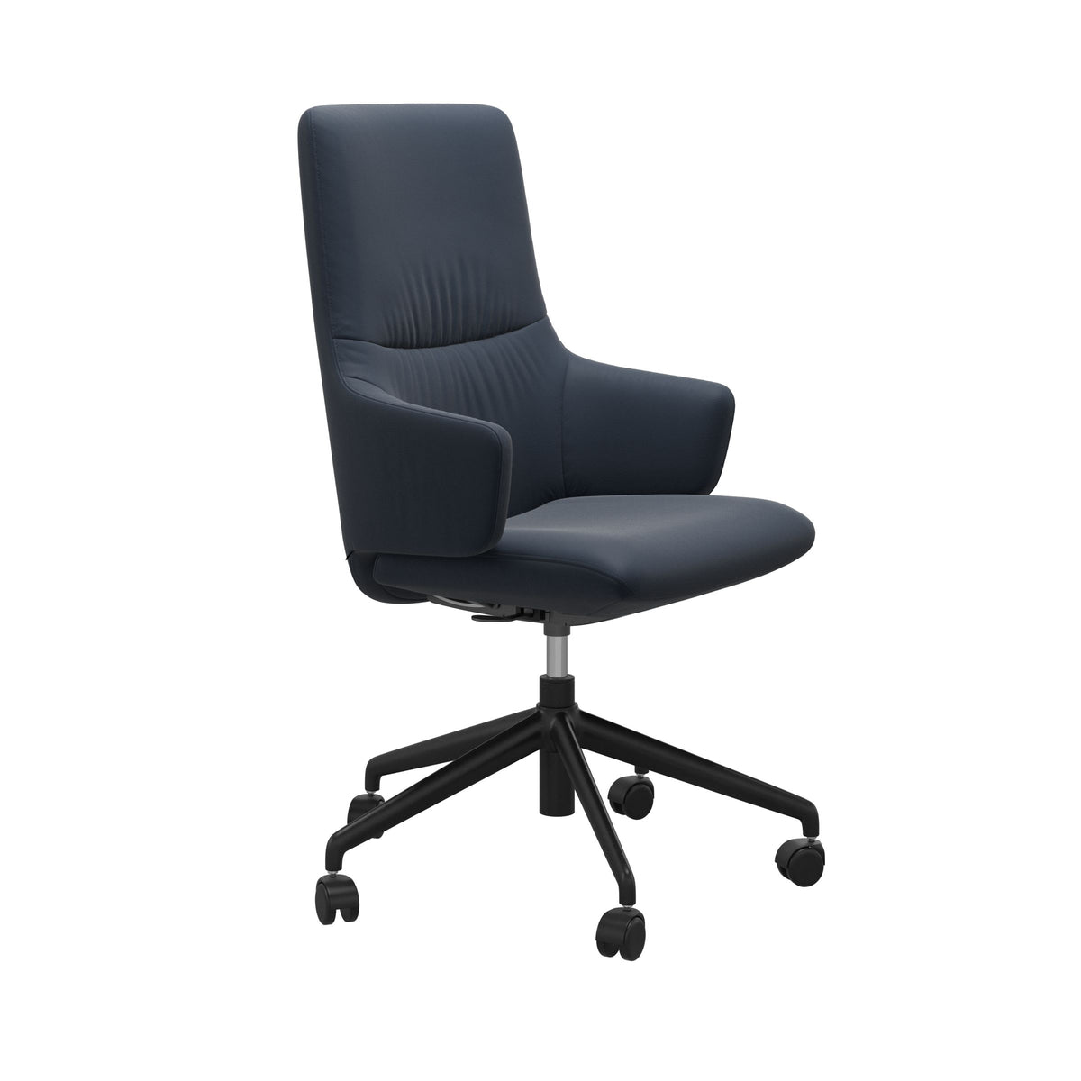 Stressless Mint High Back Home Office Chair - With Arms - Paloma Oxford Blue - Matte Black base