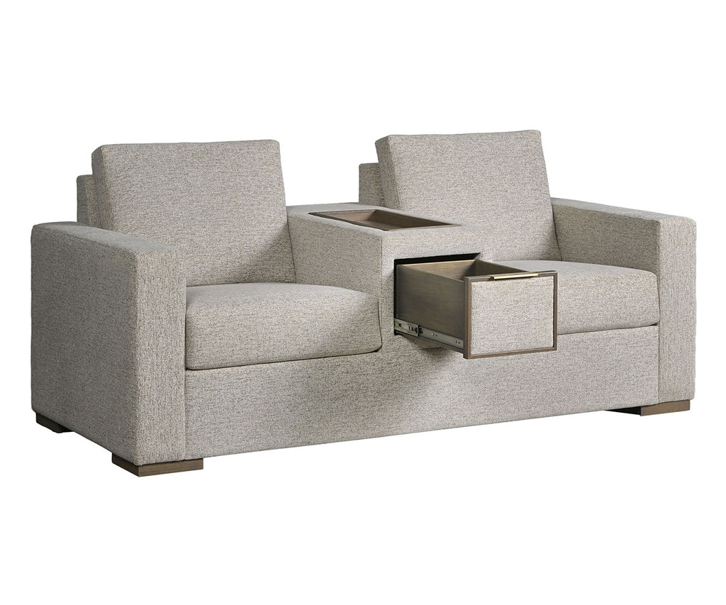 Serenity Center Console Loveseat – center console open to show storage