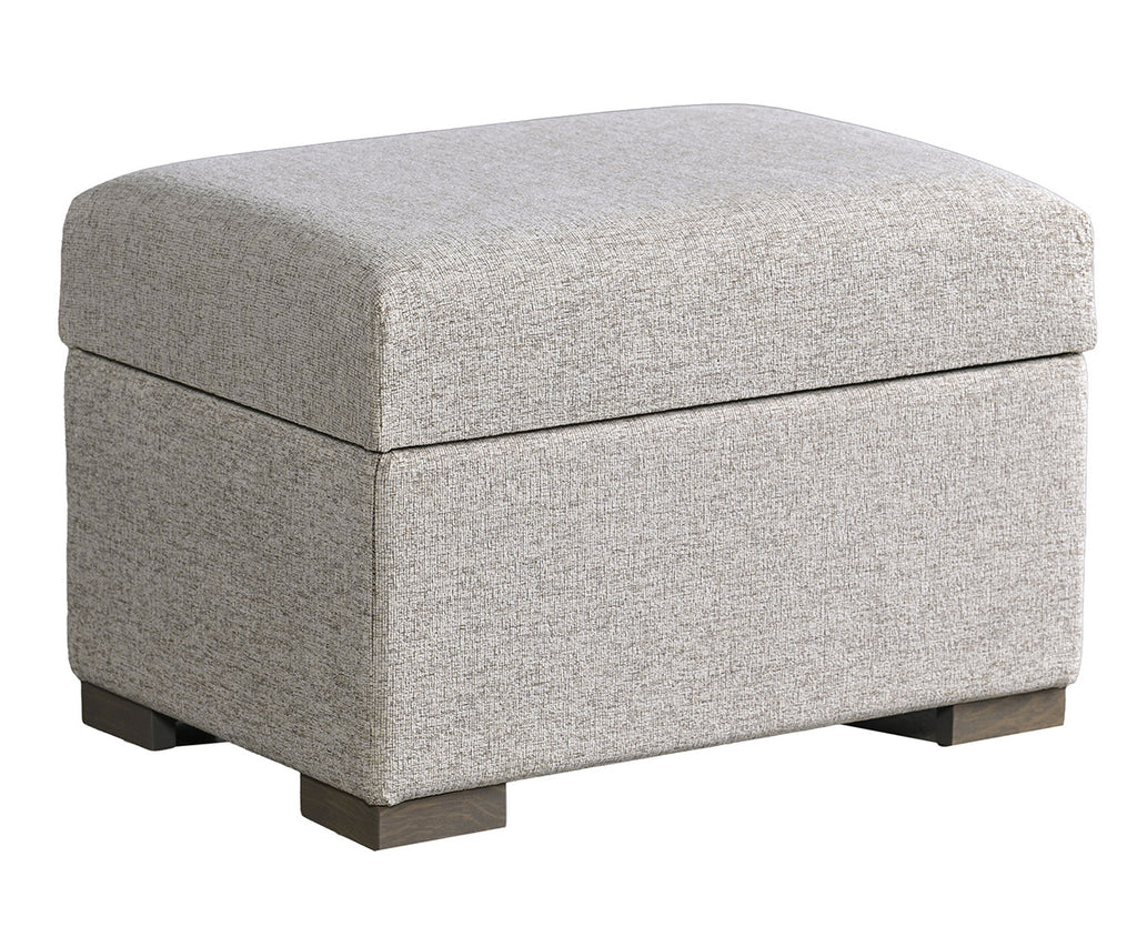 Gray textured storage ottoman on a white background