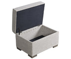 Gray storage ottoman with open lid on a white background