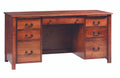 Wooden desk with multiple drawers on a white background