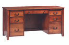 Wooden desk with multiple drawers on a white background