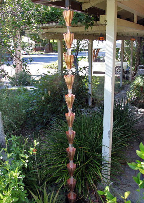 XL Scallop Cup Copper Rain Chain