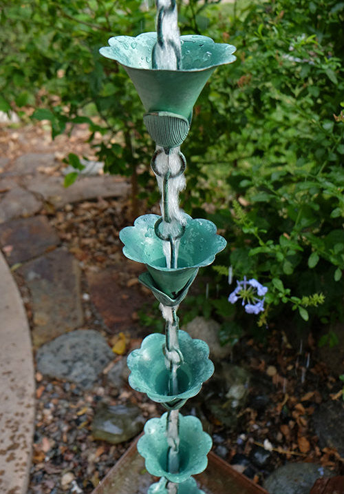 Kanji Patina Rain Chain Cups