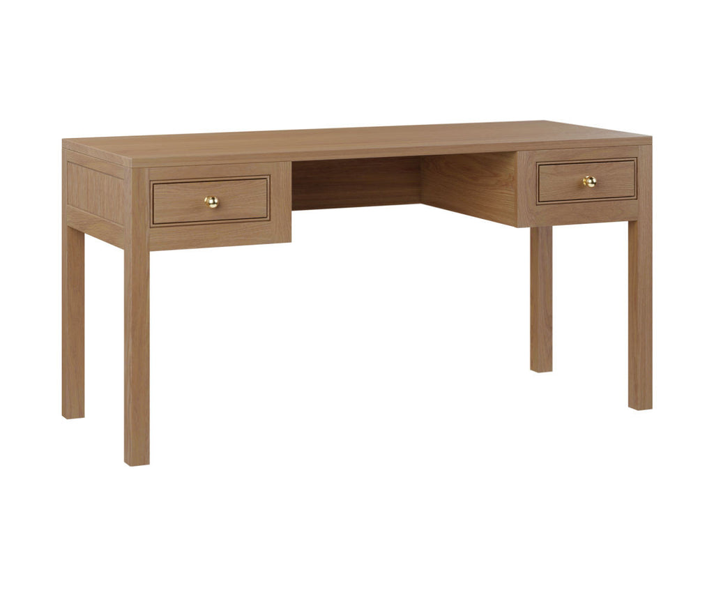 Wooden desk with two drawers on a white background