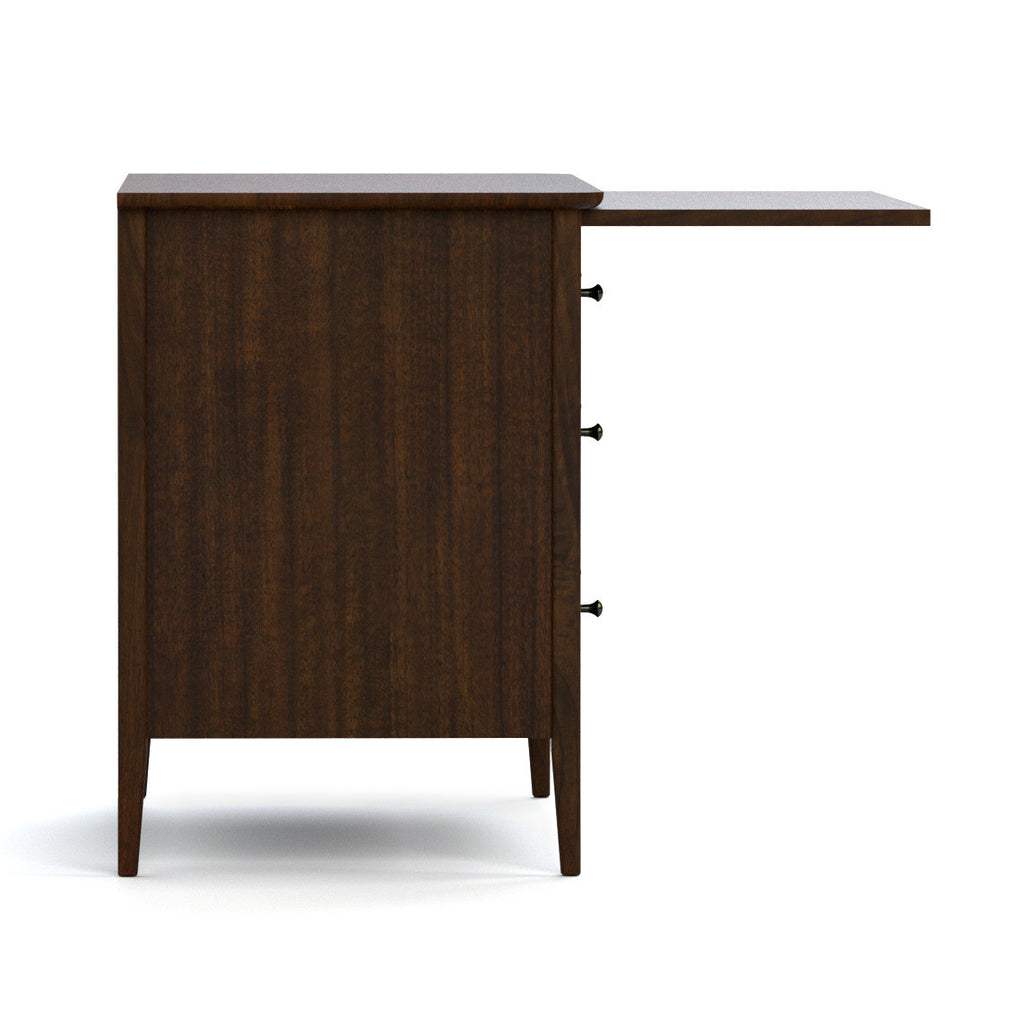 Wooden chest with a pull-out desktop on a white background.