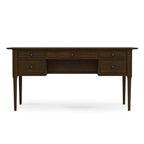 Wooden desk with multiple drawers on a white background