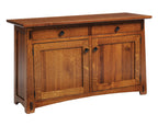 Wooden sideboard with two doors and two drawers on a white background