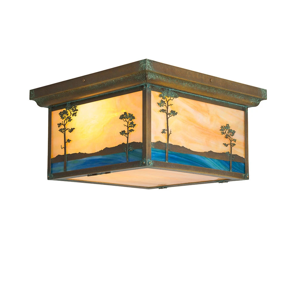 Monterey Pine Landscape filigree on Gold Iridescent glass and New Verde metal finish.